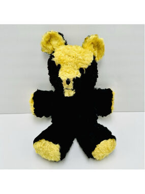 VTG Small Teddy Bear Plush Black Yellow 10” Stuffed Animal Collectible Unbranded